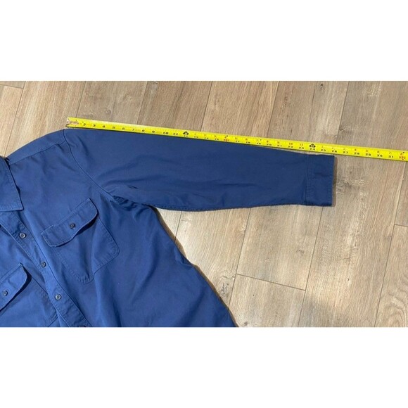 LL Bean Jacket Mens Large Blue 90s Canvas Shacket Flannel Lined Flap Pocket - Picture 7 of 10